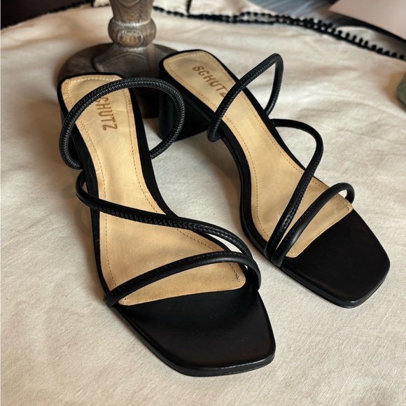 Schutz Black Strappy Square Toe Heeled Sandals • Black Heels • NEW • Dust Bag - Picture 9 of 14